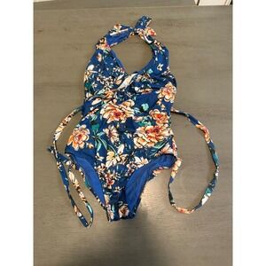 blue floral MODCLOTH one piece swimsuit size medium